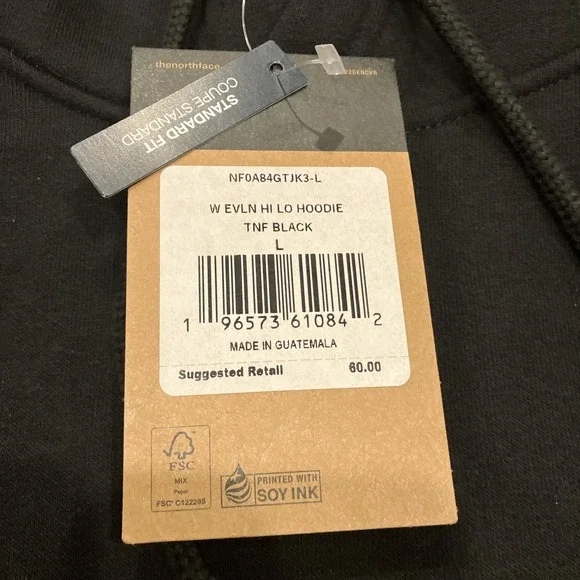 The North Face Womens Evolution Hi Lo Hoodie L Sweatshirt Black Gym Athletic NWT - Picture 4 of 12